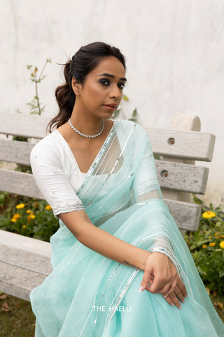 Maya Cyan Organza Silk Saree Maya Cyan Organza Silk Saree