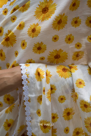Sunflower White Cotton Saree Sunflower White Cotton Saree