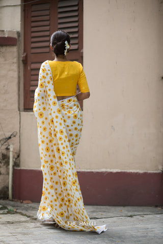 Sunflower White Cotton Saree Sunflower White Cotton Saree