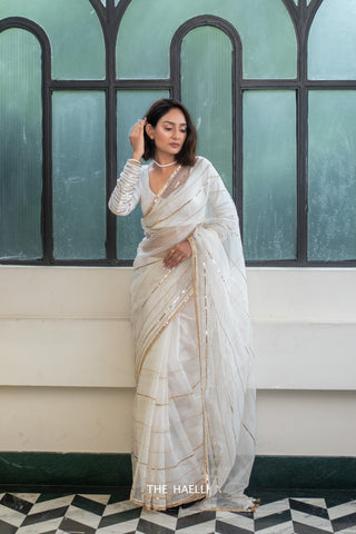 Maya White Organza Silk Saree Maya White Organza Silk Saree