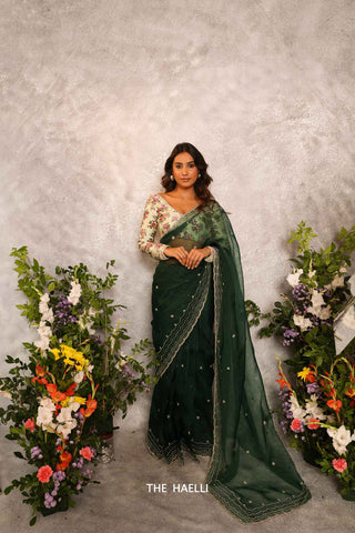 Morni Green Organza Silk Saree Morni Green Organza Silk Saree