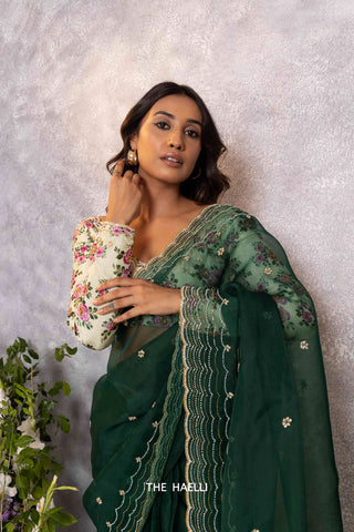 Morni Green Organza Silk Saree Morni Green Organza Silk Saree