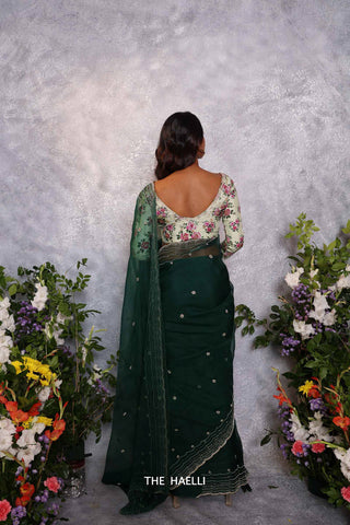 Morni Green Organza Silk Saree Morni Green Organza Silk Saree