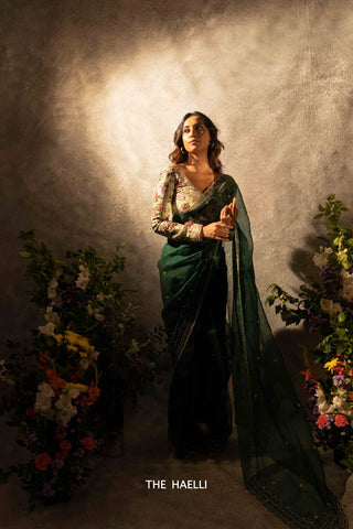 Morni Green Organza Silk Saree Morni Green Organza Silk Saree