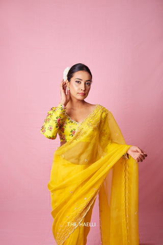 Morni Yellow Organza Silk Saree Morni Yellow Organza Silk Saree