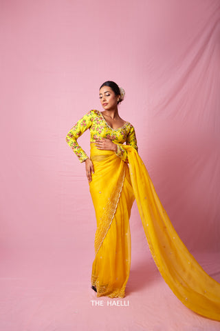Morni Yellow Organza Silk Saree Morni Yellow Organza Silk Saree