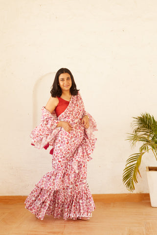 Little Heart White Ruffle Cotton Saree Little Heart White Ruffle Cotton Saree