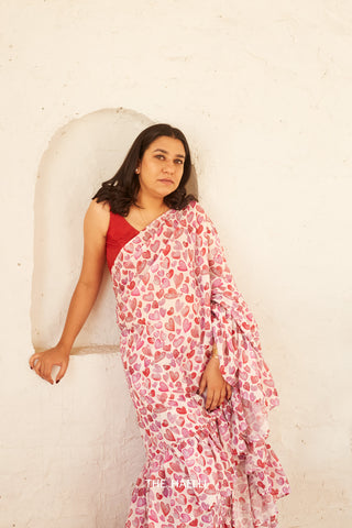 Little Heart White Ruffle Cotton Saree Little Heart White Ruffle Cotton Saree