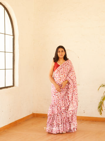 Little Heart White Ruffle Cotton Saree Little Heart White Ruffle Cotton Saree