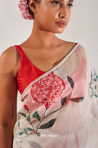 Anaar White Organza Silk Saree Anaar White Organza Silk Saree