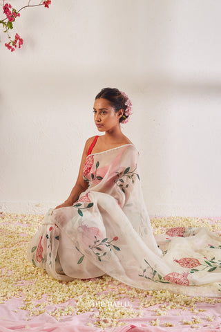 Anaar White Organza Silk Saree Anaar White Organza Silk Saree