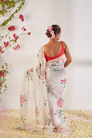 Anaar White Organza Silk Saree Anaar White Organza Silk Saree