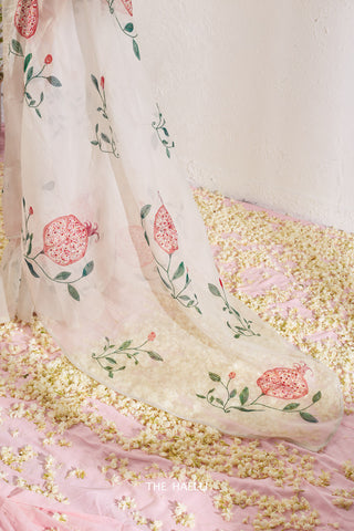 Anaar White Organza Silk Saree Anaar White Organza Silk Saree