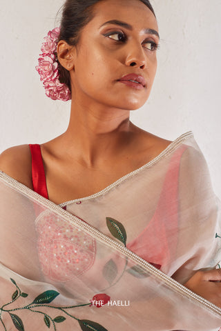 Anaar White Organza Silk Saree Anaar White Organza Silk Saree