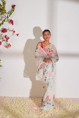 Anaar White Organza Silk Saree Anaar White Organza Silk Saree