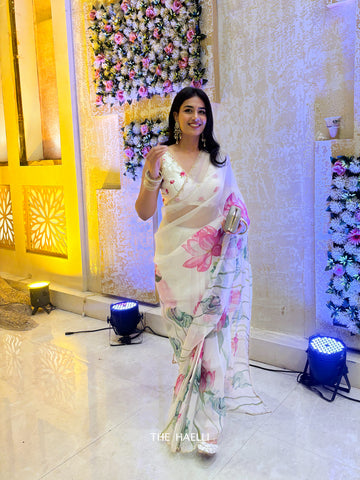 Kumud Off White Organza Silk Saree Kumud Off White Organza Silk Saree