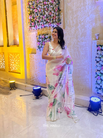 Kumud Off White Organza Silk Saree Kumud Off White Organza Silk Saree