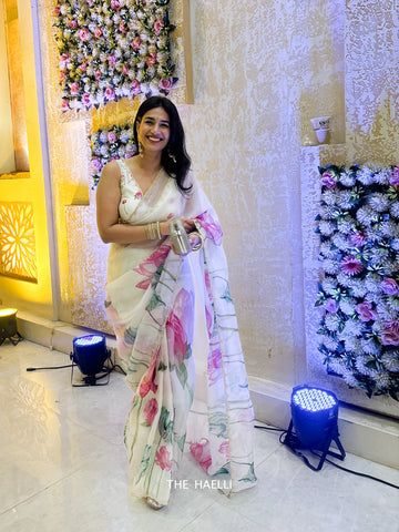 Kumud Off White Organza Silk Saree Kumud Off White Organza Silk Saree