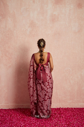 Wild Rose Maroon Organza Saree Wild Rose Maroon Organza Saree