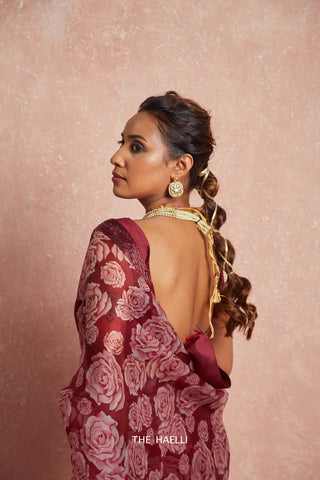 Wild Rose Maroon Organza Saree Wild Rose Maroon Organza Saree