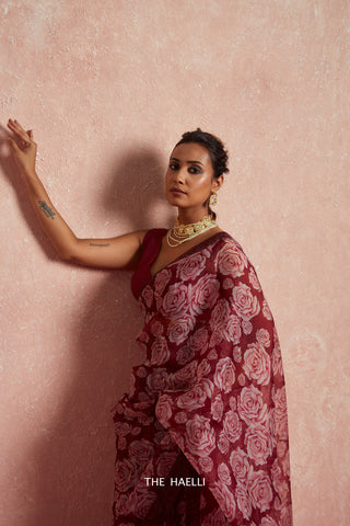 Wild Rose Maroon Organza Saree Wild Rose Maroon Organza Saree