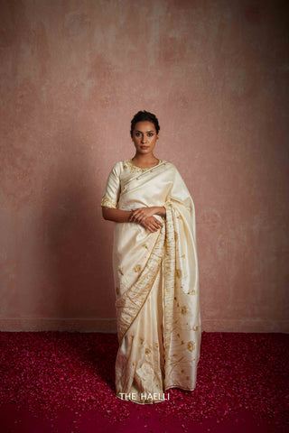 Leela Off White Tussar Silk Saree Leela Off White Tussar Silk Saree