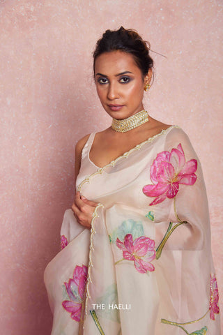 Kamal Beige Organza Silk Saree Kamal Beige Organza Silk Saree