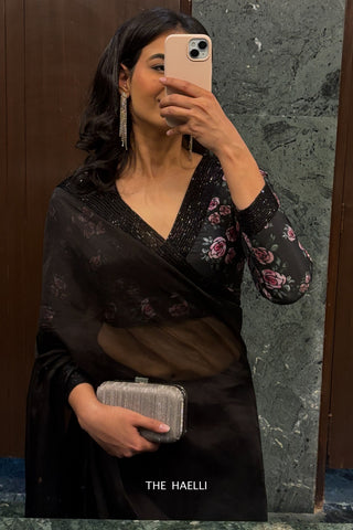 Laila Black Organza Hand-embroidered saree Laila Black Organza Hand-embroidered saree