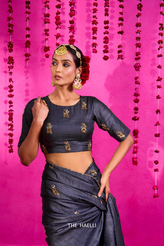 Pari Charcoal Tussar Silk Saree Pari Charcoal Tussar Silk Saree