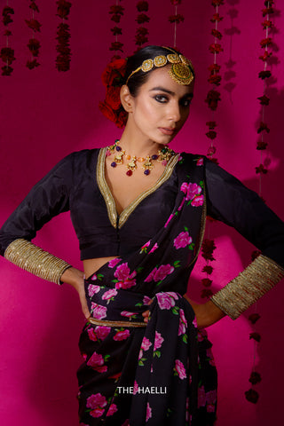 Raavi Black Satin Silk Saree Raavi Black Satin Silk Saree