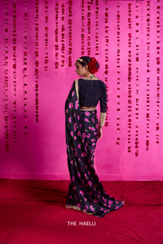 Raavi Black Satin Silk Saree Raavi Black Satin Silk Saree