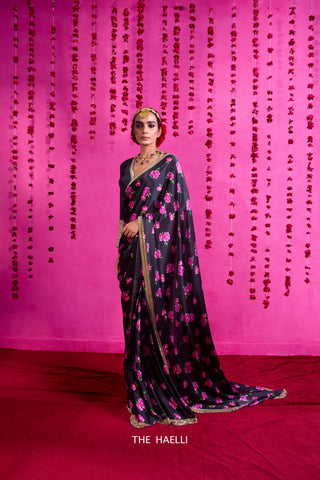 Raavi Black Satin Silk Saree Raavi Black Satin Silk Saree