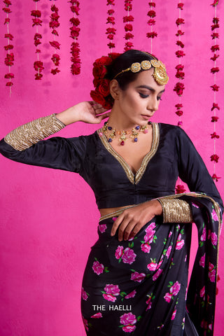 Raavi Black Satin Silk Saree Raavi Black Satin Silk Saree