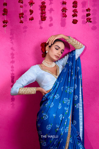 Raavi Blue Satin Silk Saree Raavi Blue Satin Silk Saree