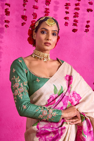 Nagma Beige Tussar Silk Saree Nagma Beige Tussar Silk Saree