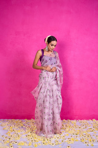 Raavi Lilac Organza Silk Saree Raavi Lilac Organza Silk Saree