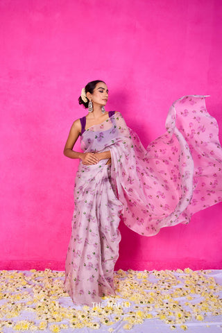 Raavi Lilac Organza Silk Saree Raavi Lilac Organza Silk Saree