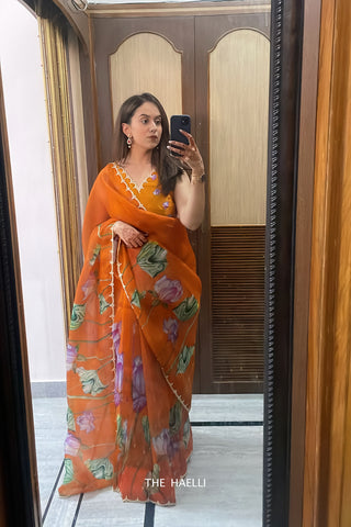 Kumud Orange Organza Silk Saree Kumud Orange Organza Silk Saree