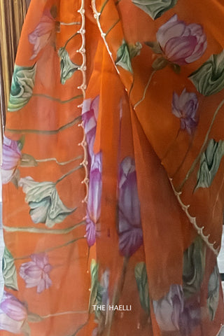 Kumud Orange Organza Silk Saree Kumud Orange Organza Silk Saree