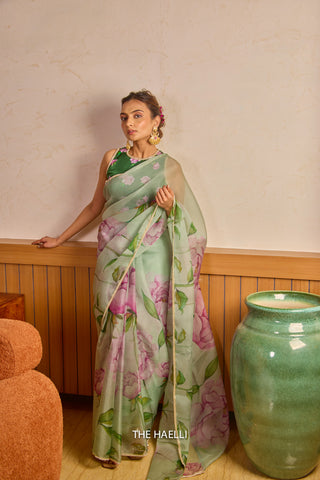 Bloom Green Organza  Saree Bloom Green Organza  Saree