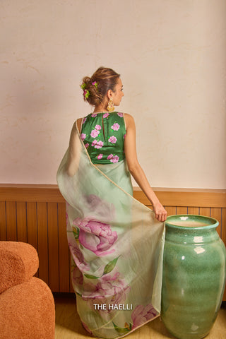 Bloom Green Organza  Saree Bloom Green Organza  Saree