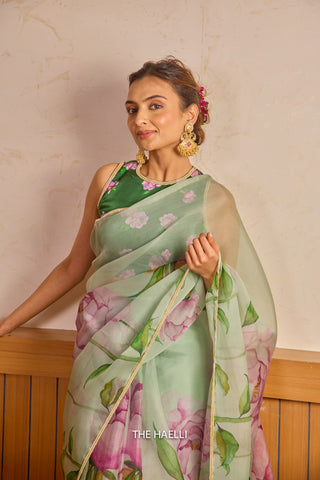 Bloom Green Organza  Saree Bloom Green Organza  Saree