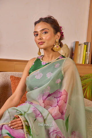 Bloom Green Organza  Saree Bloom Green Organza  Saree