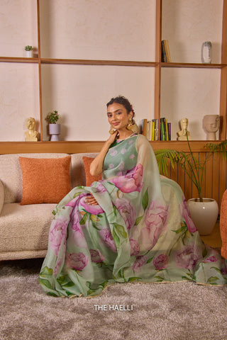 Bloom Green Organza  Saree Bloom Green Organza  Saree