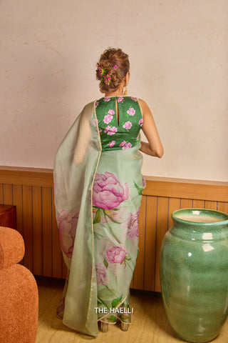 Bloom Green Organza  Saree Bloom Green Organza  Saree