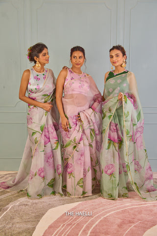 Bloom Lilac Pink Organza  Saree Bloom Lilac Pink Organza  Saree