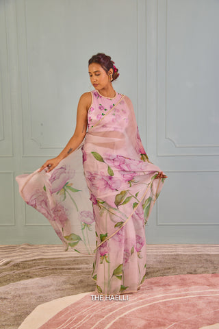 Bloom Lilac Pink Organza  Saree Bloom Lilac Pink Organza  Saree