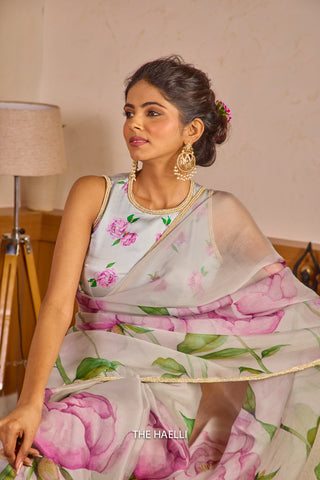 Bloom Grey Organza Saree Bloom Grey Organza Saree