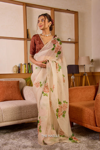 Amira Beige Organza Silk Saree Amira Beige Organza Silk Saree