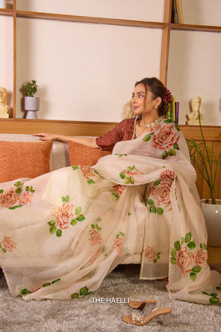 Amira Beige Organza Silk Saree Amira Beige Organza Silk Saree